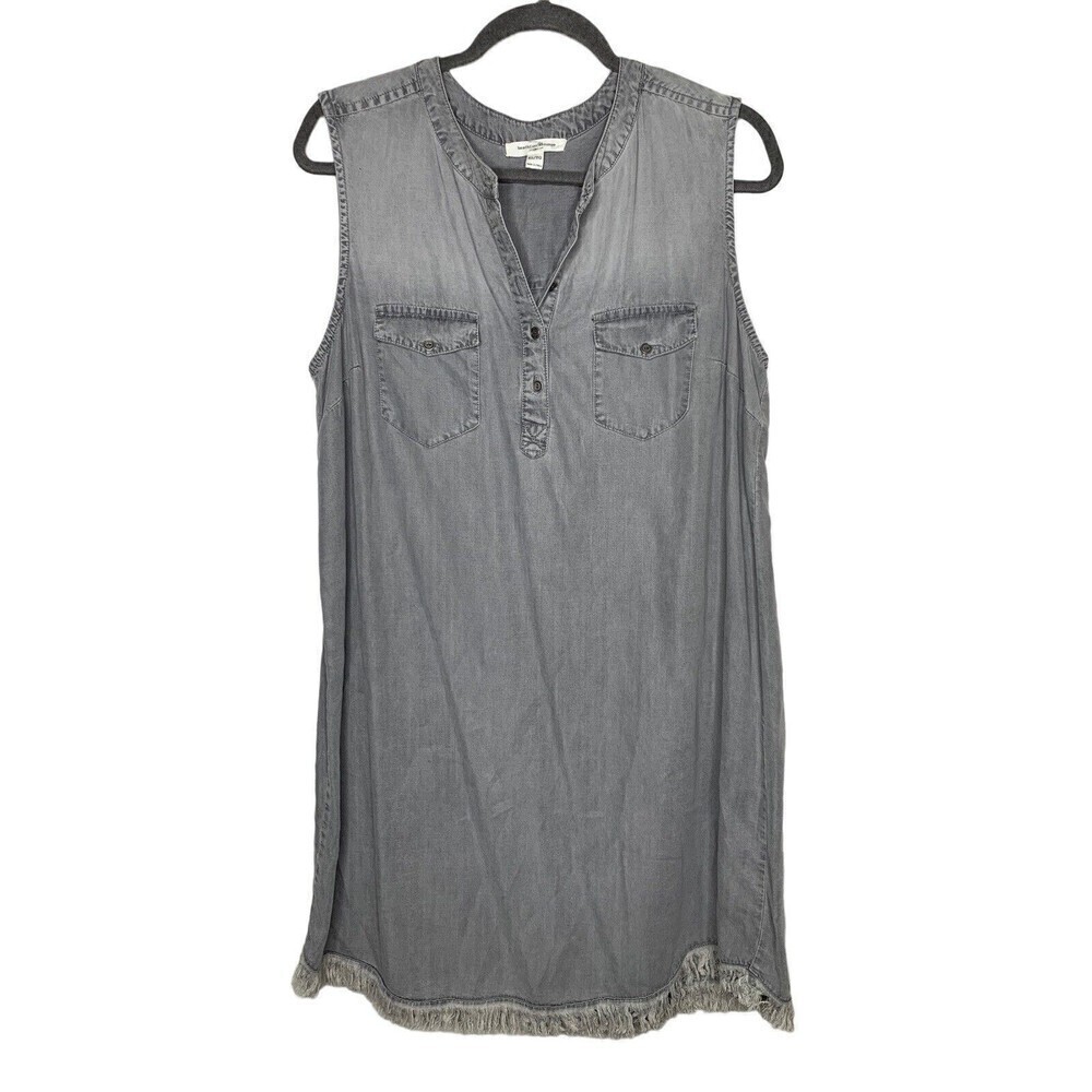 Beach Lunch Lounge Dress Womens Grey Chambray Sleeveless V-Neck Pullover Sz XL - Picture 1 of 5